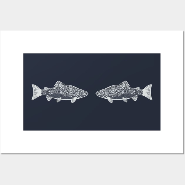 Brown Trout in Love - cute and fun fish design - dark colors Wall Art by Green Paladin